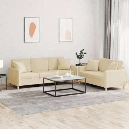 Juego de sofás con cojines 2 piezas tela crema de , Sofás - Ref: Foro24-3202136, Precio: 492,88 €, Descuento: %