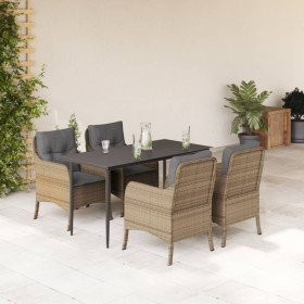 Set comedor de jardín 5 pzas con cojines ratán sintético beige en Conjuntos de jardín | Comprar online en Foru.es