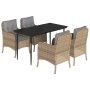 Set comedor de jardín 5 pzas con cojines ratán sintético beige en Conjuntos de jardín | Comprar online en Foru.es
