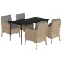 Set comedor de jardín 5 pzas con cojines ratán sintético beige en Conjuntos de jardín | Comprar online en Foru.es