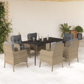 Set comedor de jardín 7 pzas con cojines ratán sintético beige en Conjuntos de jardín | Comprar online en Foru.es