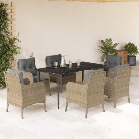 Set comedor de jardín 7 pzas con cojines ratán sintético beige en Conjuntos de jardín | Comprar online en Foru.es