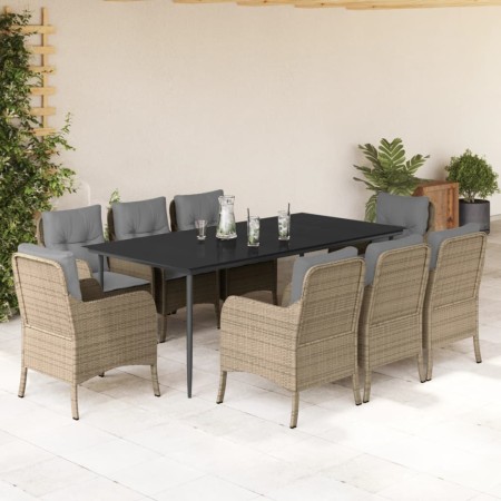 Set comedor de jardín 9 pzas con cojines ratán sintético beige en Conjuntos de jardín | Comprar online en Foru.es