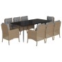 Set comedor de jardín 9 pzas con cojines ratán sintético beige en Conjuntos de jardín | Comprar online en Foru.es