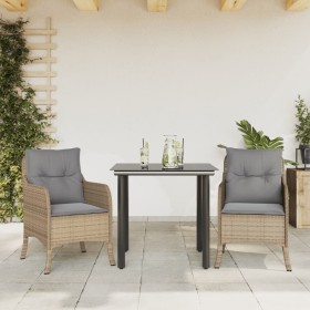 Set comedor de jardín 3 pzas con cojines ratán sintético beige en Conjuntos de jardín | Comprar online en Foru.es