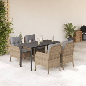 Set comedor de jardín 5 pzas con cojines ratán sintético beige en Conjuntos de jardín | Comprar online en Foru.es