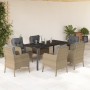 Set comedor de jardín 7 pzas con cojines ratán sintético beige en Conjuntos de jardín | Comprar online en Foru.es