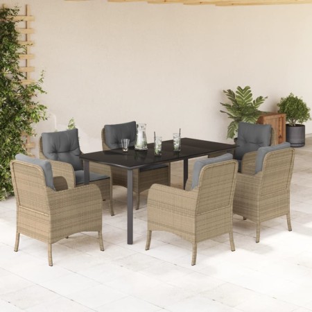 Set comedor de jardín 7 pzas con cojines ratán sintético beige en Conjuntos de jardín | Comprar online en Foru.es