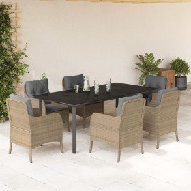 Set comedor de jardín 7 pzas con cojines ratán sintético beige en Conjuntos de jardín | Comprar online en Foru.es