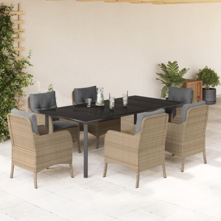 Set comedor de jardín 7 pzas con cojines ratán sintético beige en Conjuntos de jardín | Comprar online en Foru.es