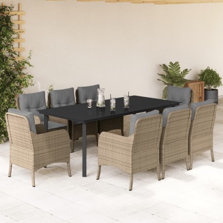 Set comedor de jardín 9 pzas con cojines ratán sintético beige en Conjuntos de jardín | Comprar online en Foru.es