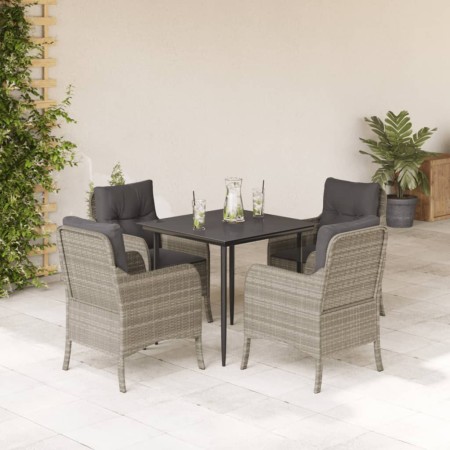 Set comedor de jardín 5 pzas cojines ratán sintético gris claro en Conjuntos de jardín | Comprar online en Foru.es