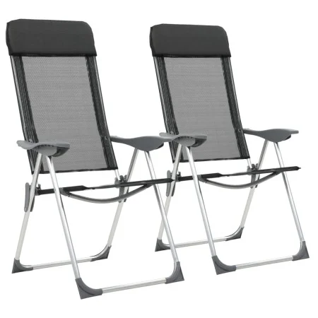 Sillas de camping plegables de aluminio 2 unidades negro de vidaXL, Mobiliario de camping - Ref: Foro24-44305, Precio: 132,80...