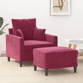 Sillón con taburete terciopelo rojo tinto 60 cm de , Sofás - Ref: Foro24-3201101, Precio: 155,85 €, Descuento: %