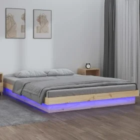 Bed frame with LED solid wood 200x200 cm by , Beds and slatted bases - Ref: Foro24-819992, Price: 160,97 €, Discount: %