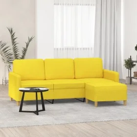 Sofá de 3 plazas con taburete de tela amarillo claro 180 cm de , Sofás - Ref: Foro24-3201197, Precio: 308,07 €, Descuento: %