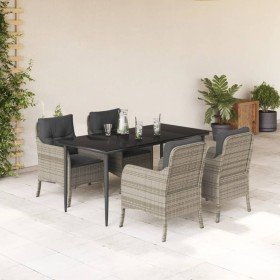 Set comedor de jardín 5 pzas cojines ratán sintético gris claro en Conjuntos de jardín | Comprar online en Foru.es