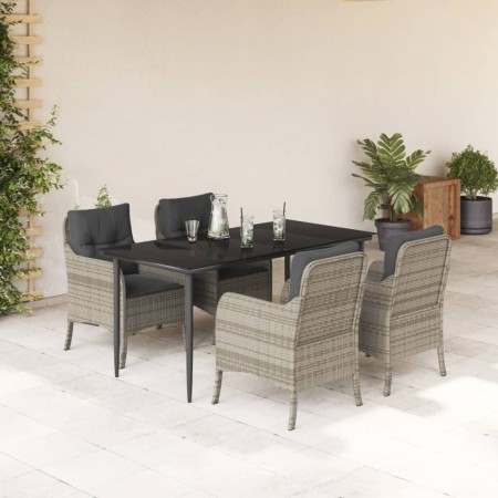 Set comedor de jardín 5 pzas cojines ratán sintético gris claro en Conjuntos de jardín | Comprar online en Foru.es