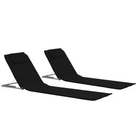 Klappbare Strandmatte 2 Einheiten aus Stahl und schwarzem Stoff von vidaXL, Liegen - Ref: Foro24-44328, Preis: 43,61 €, Rabat...