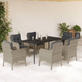 Set comedor jardín 7 pzas y cojines ratán sintético gris claro en Conjuntos de jardín | Comprar online en Foru.es