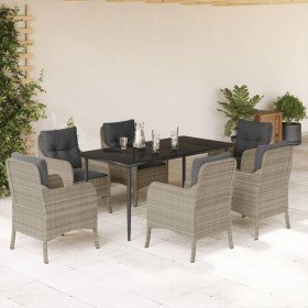 Set comedor jardín 7 pzas y cojines ratán sintético gris claro en Conjuntos de jardín | Comprar online en Foru.es