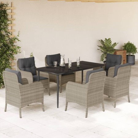 Set comedor jardín 7 pzas y cojines ratán sintético gris claro en Conjuntos de jardín | Comprar online en Foru.es