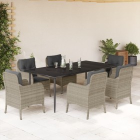 Set comedor jardín 7 pzas y cojines ratán sintético gris claro en Conjuntos de jardín | Comprar online en Foru.es