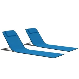 Esteras de playa plegables 2 unidades acero y tela azul de vidaXL, Tumbonas - Ref: Foro24-44327, Precio: 52,31 €, Descuento: %
