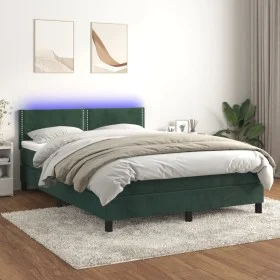 Box spring bed with mattress and LED dark green velvet 140x190cm by , Beds and slatted bases - Ref: Foro24-3134342, Price: 44...