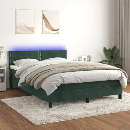 Box spring bed with mattress and LED dark green velvet 140x190cm by , Beds and slatted bases - Ref: Foro24-3134342, Price: 44...
