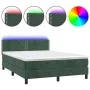 Box spring bed with mattress and LED dark green velvet 140x190cm by , Beds and slatted bases - Ref: Foro24-3134342, Price: 44...