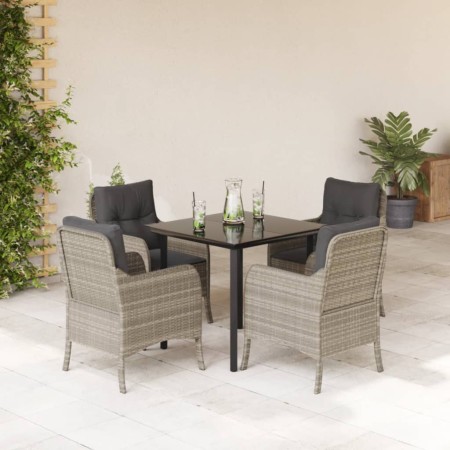 Set comedor de jardín 5 pzas cojines ratán sintético gris claro en Conjuntos de jardín | Comprar online en Foru.es