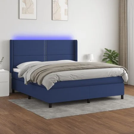Box spring bed mattress and LED lights blue fabric 160x200 cm by , Beds and slatted bases - Ref: Foro24-3138251, Price: 529,3...
