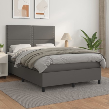 Cama box spring con colchón cuero sintético gris 140x200 cm de , Camas y somieres - Ref: Foro24-3142789, Precio: 479,92 €, De...