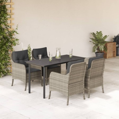 Set comedor de jardín 5 pzas cojines ratán sintético gris claro en Conjuntos de jardín | Comprar online en Foru.es