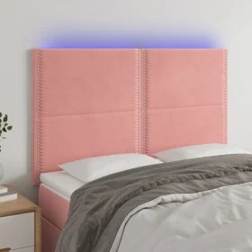 Cabecero con luces LED terciopelo rosa 144x5x118/128 cm de , Cabeceros y pies de cama - Ref: Foro24-3122337, Precio: 111,91 €...