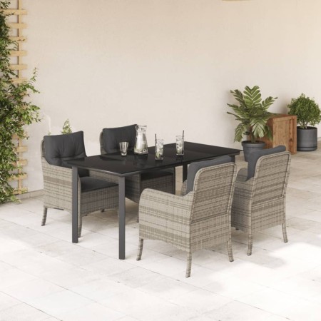 Set comedor de jardín 5 pzas cojines ratán sintético gris claro en Conjuntos de jardín | Comprar online en Foru.es