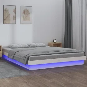 Bettgestell mit LEDs aus weißem Massivholz 150x200 cm von , Betten und Lattenroste - Ref: Foro24-819978, Preis: 175,46 €, Rab...