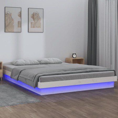 Estructura de cama con LEDs madera maciza blanca 150x200 cm de , Camas y somieres - Ref: Foro24-819978, Precio: 177,64 €, Des...