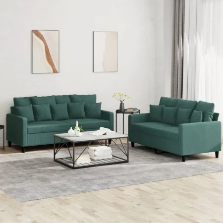 Dark green velvet 2-piece sofa set with cushions by , Sofas - Ref: Foro24-3201702, Price: 416,74 €, Discount: %