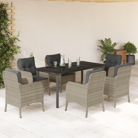 Set comedor jardín 7 pzas y cojines ratán sintético gris claro en Conjuntos de jardín | Comprar online en Foru.es