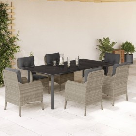 Set comedor jardín 7 pzas y cojines ratán sintético gris claro en Conjuntos de jardín | Comprar online en Foru.es