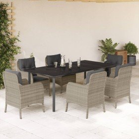 Set comedor jardín 7 pzas y cojines ratán sintético gris claro en Conjuntos de jardín | Comprar online en Foru.es