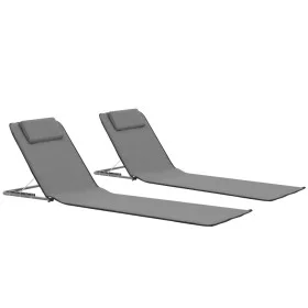 Estera de playa plegable 2 unidades acero y tela gris de vidaXL, Tumbonas - Ref: Foro24-44330, Precio: 54,67 €, Descuento: %