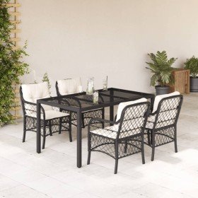 Set de muebles jardín 5 pzas con cojines ratán sintético negro en Conjuntos de jardín | Comprar online en Foru.es