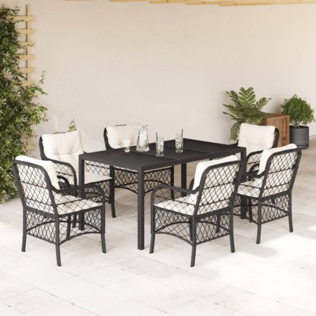 Set de comedor de jardín 7 pzas y cojines ratán sintético negro en Conjuntos de jardín | Comprar online en Foru.es