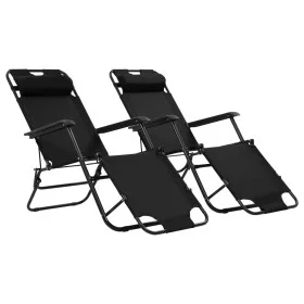 Tumbonas plegables con reposapiés 2 unidades acero negro de vidaXL, Tumbonas - Ref: Foro24-44343, Precio: 109,25 €, Descuento: %