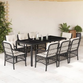 Set de comedor de jardín 9 pzas y cojines ratán sintético negro en Conjuntos de jardín | Comprar online en Foru.es