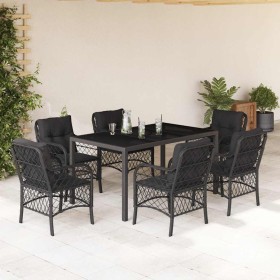 Set de comedor de jardín 7 pzas y cojines ratán sintético negro en Conjuntos de jardín | Comprar online en Foru.es