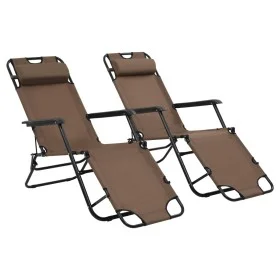 Tumbonas plegables con reposapiés 2 unidades acero marrón de vidaXL, Tumbonas - Ref: Foro24-44346, Precio: 105,25 €, Descuent...